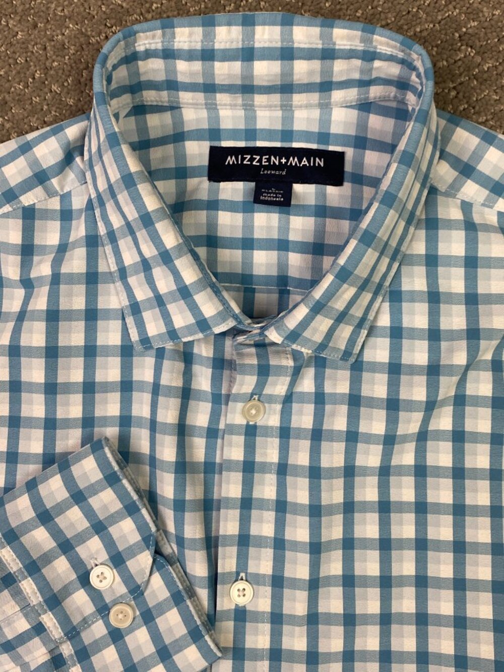 Mizzen+Main Leeward Button Down Shirt Mens Large Classic Fit Blue White Gingham